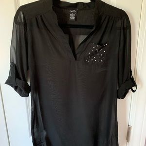 Rue 21 sheer black top with adjustable sleeves